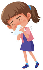 Sick girl coughing on white background