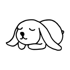 Rabbit hand-drawn contour line drawing. Black and white image.Easter bunny.For postcards, printing on fabric.Cute animal.Doodles.Vector
