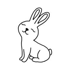 Rabbit hand-drawn contour line drawing. Black and white image.Easter bunny.For postcards, printing on fabric.Cute animal.Doodles.Vector