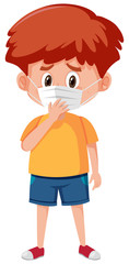 Sick boy wearing mask on white background