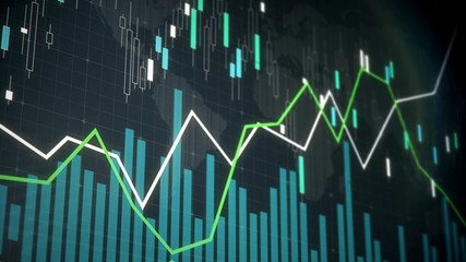 Stock market chart monitoring statistics, indexes up and down on screen