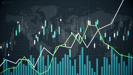 World stock market fluctuations reflected on screen, graph showing statistics