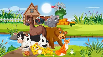 Obraz na płótnie Canvas Scene with many wild animals in the park