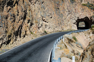 Road Tunnel on the edge of Colca Canyon, Peru. Roadway AR109, Arequipa.