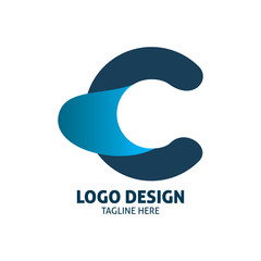 blue color fluid letter c logo design