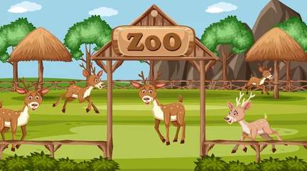 Muurstickers Scene with wild animals in the zoo at day time © brgfx