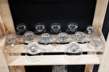 glasses are pulled off on a wooden table