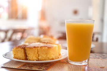 Orange Juice with delicious cake 