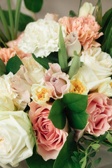 Fototapeta premium Beautiful fresh cut bouquet, the work of the florist at a flower shop