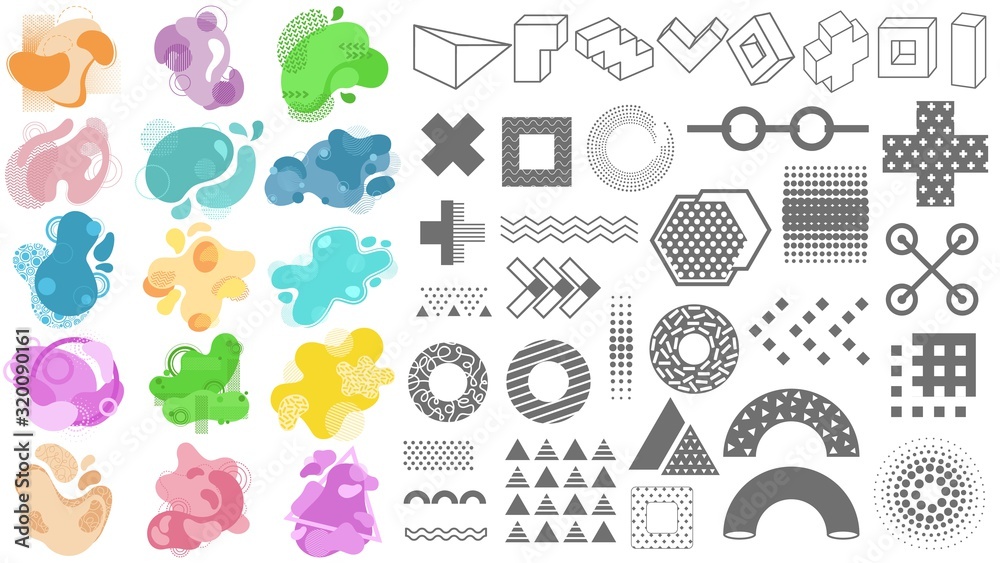 Poster set of abstract modern geometric elements and color shapes. gradient abstract banners with flowing l