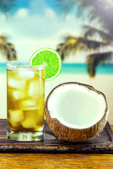 Mate carioca, typical cold drink on the beaches of rio de janeiro. Image with space for text, refreshing concept.