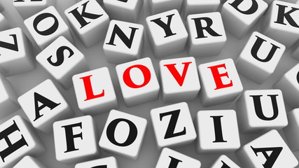 White cubes with letters and love concept