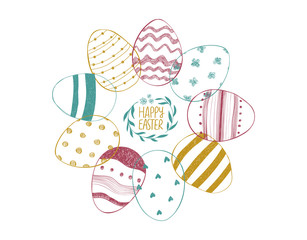 Easter Greeting Card With Ornate Eggs.