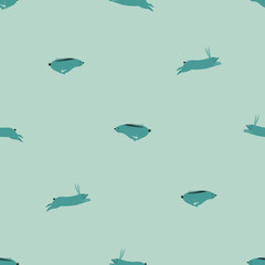 Seamless pattern with running rabbits.