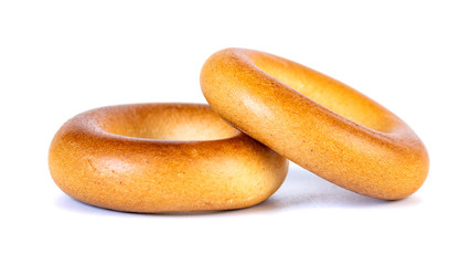 Small dry bagels, small rolls on a white background