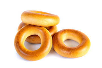 Small dry bagels, small rolls on a white background