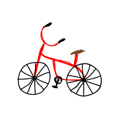 Bicycle in a deliberately childish style. Child drawing. Sketch imitation painting felt-tip pen or marker. Vector illustration.