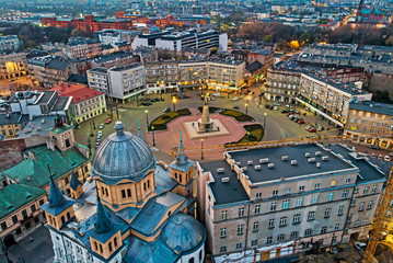 Łódź- widok na Plac Wolności.	