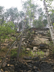 Obraz premium Abandoned limestone quarry - geological shape.