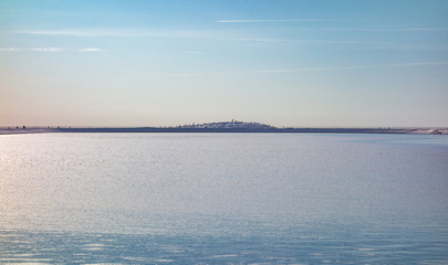 Nice water horizon with blue sky and blue clean water