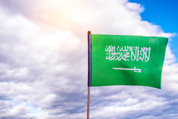  Flag of Saudi Arabia and cloudy sky background