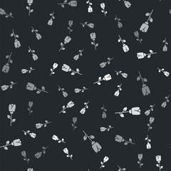 Grey Flower rose icon isolated seamless pattern on black background. Vector Illustration © vector_v