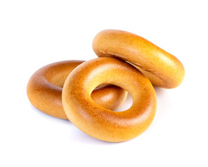 Small dry bagels, small rolls on a white background