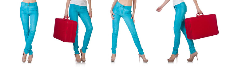 Woman legs in blue trousers