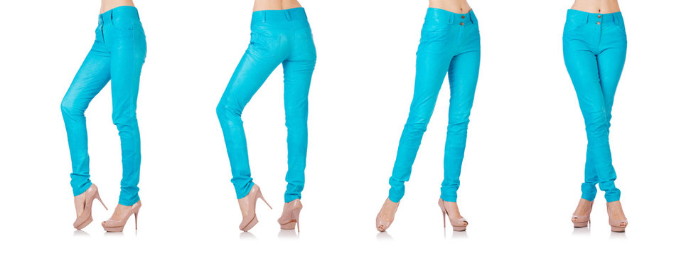 Woman legs in blue trousers