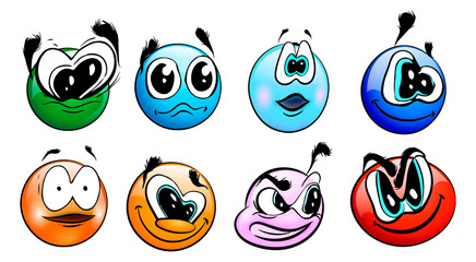 Set of funny emoticons in cartoon style on a white background