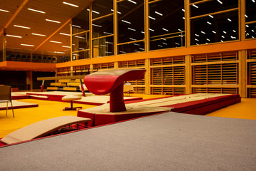 Gymnastics equipment in a gymnastic center