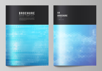 The vector layout of A4 format modern cover mockups design templates for brochure, magazine, flyer, booklet, annual report. Abstract geometric pattern with colorful gradient business background.