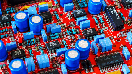 Closeup on electronic board and Electronic device,background
