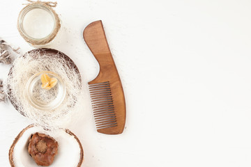 Coconut organic cosmetic set for beauty spa treatment routine for woman or man