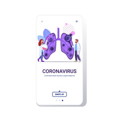 epidemic MERS-CoV bacteria floating influenza virus cells doctors analyzing human injured lungs wuhan coronavirus 2019-nCoV pandemic medical health risk smartphone screen mobile app copy space vector