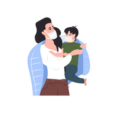 woman with child wearing masks to prevent epidemic MERS-CoV wuhan coronavirus 2019-nCoV pandemic medical health risk portrait vector illustration