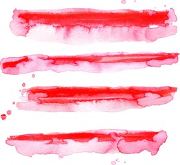 Set of pink or red watercolor brush strokes.