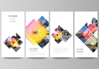 The minimalistic vector illustration of the editable layout of flyer, banner design templates. Creative trendy style mockups, blue color trendy design backgrounds.