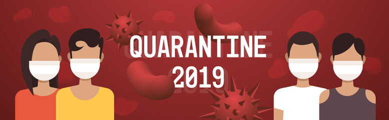 people in protective masks epidemic MERS-CoV stop coronavirus quarantine concept wuhan 2019-nCoV bacteria pandemic medical health risk portrait horizontal vector illustration