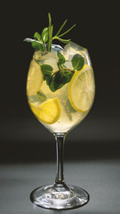 Glass of fresh lemonade with lemon lime grapefruit mint crashed ice. Summer healthy sweet Mojito cocktail of citrus infused waters, diet detox beverages