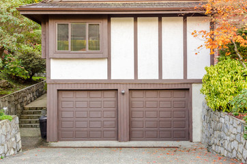 Garage door in luxury house in Vancouver, Canada.