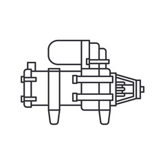 Line vector icon auto moto parts accessories electric starter. Repair service equipment. Engine elements shop catalog. Vintage vehicle symbol. Motorcycle mechanic. Transportation. Elements background.