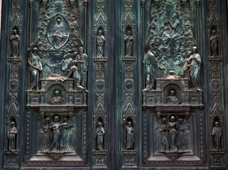 Florence / Italy - September 2015: Decorative elements of the Cathedral (Duomo di Rienze)
