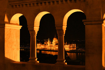 Budapest Parliament at Night Reflection from across the Danube River at Fisherman's Wharf