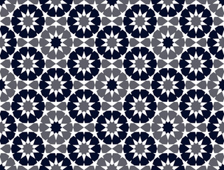 Blue Moroccan motif tile pattern. Luxury decorative geometric design. 