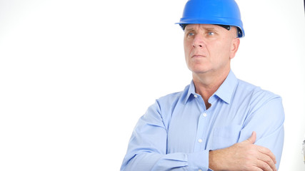 Businessman Wearing Engineer Helmet Looking Confident in a Business Presentation