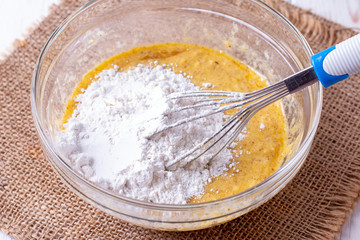 Flour and egg in bowl