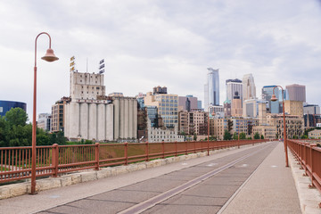 cityscape of Minneapolis and pedestrian bridge 1