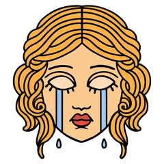 traditional tattoo of female face crying