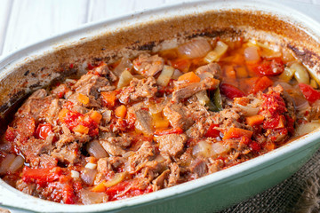 A stew with spices in ceramic form